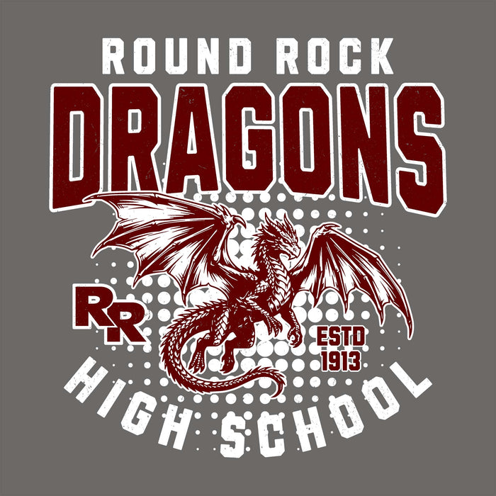 Close-up view of Round Rock High School Dragons Dark Grey Classic Unisex T-shirt 204