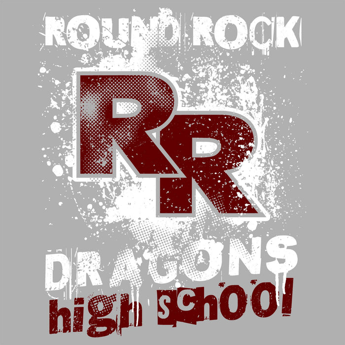 Close-up view of Round Rock High School Dragons Women's Grey SoftStyle T-shirt 205