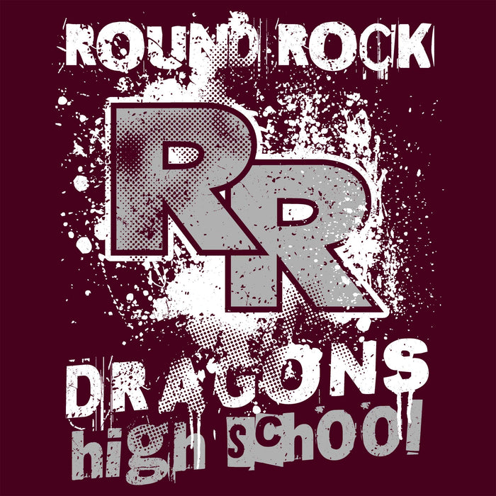 Close-up view of Round Rock High School Dragons Maroon Classic Unisex T-shirt 205