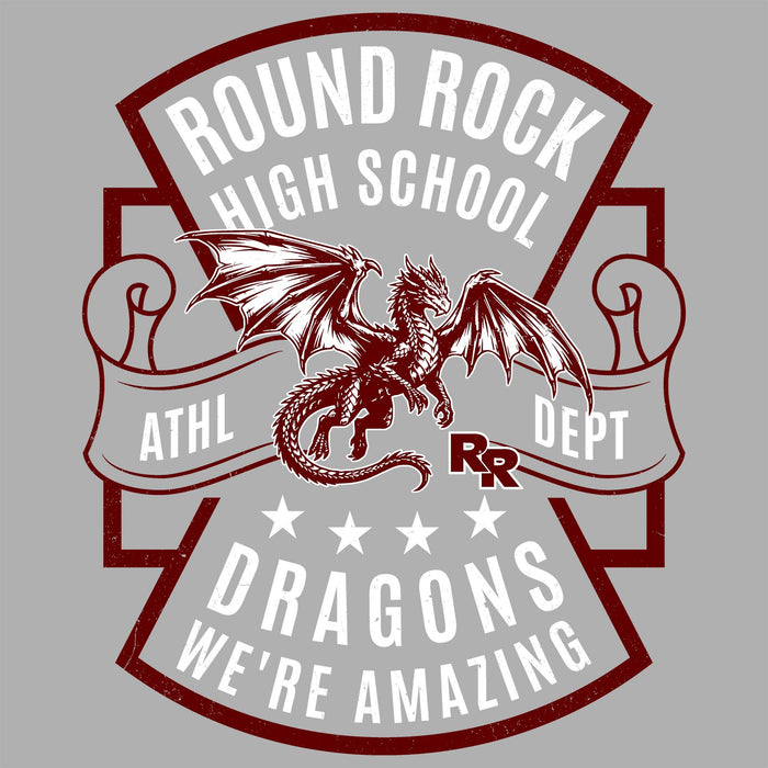 Close-up view of Round Rock High School Dragons Grey Classic Unisex T-shirt 207