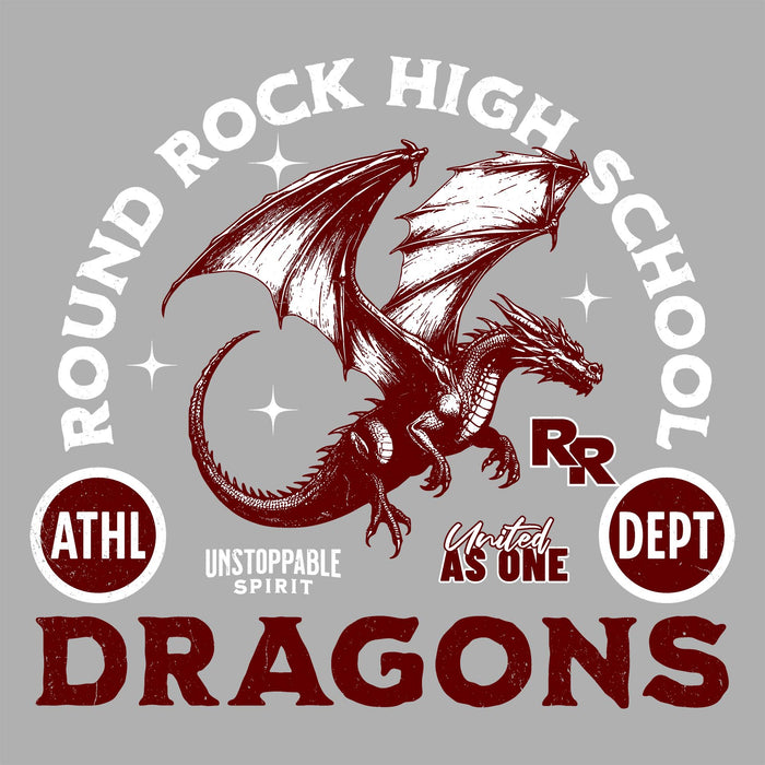 Close-up view of Round Rock High School Dragons Grey Classic Unisex T-shirt 208