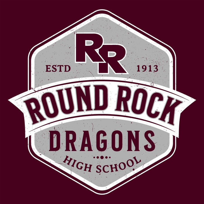 Close-up view of Round Rock High School Dragons Maroon Classic Unisex T-shirt 209