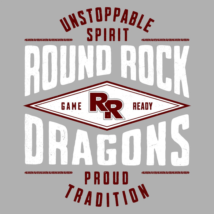 Close-up view of Round Rock High School Dragons Unisex 3/4 sleeve Raglan T-shirt 210