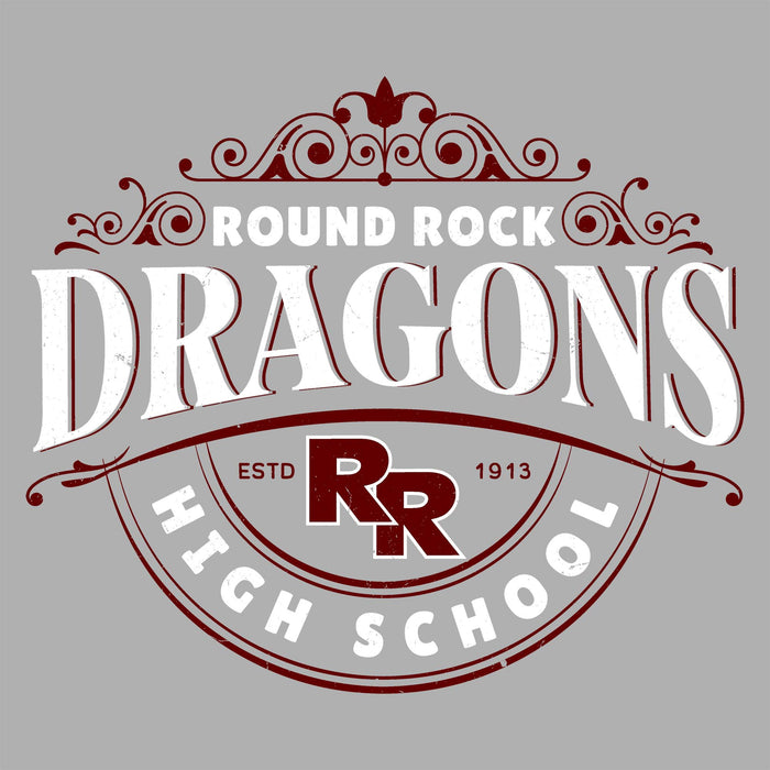 Close-up view of Round Rock High School Dragons Grey Classic Unisex T-shirt 211