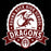 A circular vintage-style school emblem reading 'ROUND ROCK HIGH SCHOOL' with a central dragon illustration and a ribbon banner below reading 'DRAGONS'. The design is maroon and white on a black background.