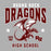 Close-up view of Round Rock High School Dragons Unisex 3/4 sleeve Raglan T-shirt 213