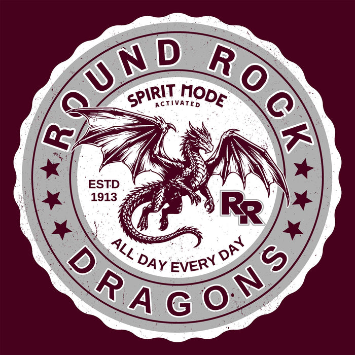Close-up view of Round Rock High School Dragons Maroon Classic Unisex T-shirt 216