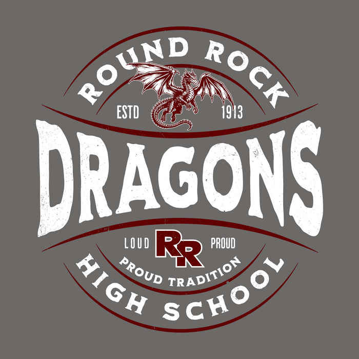 Close-up view of Round Rock High School Dragons Dark Grey Classic Unisex T-shirt 218