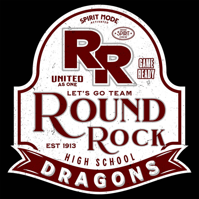 Close-up view of Round Rock High School Dragons Unisex 3/4 sleeve Raglan T-shirt 219