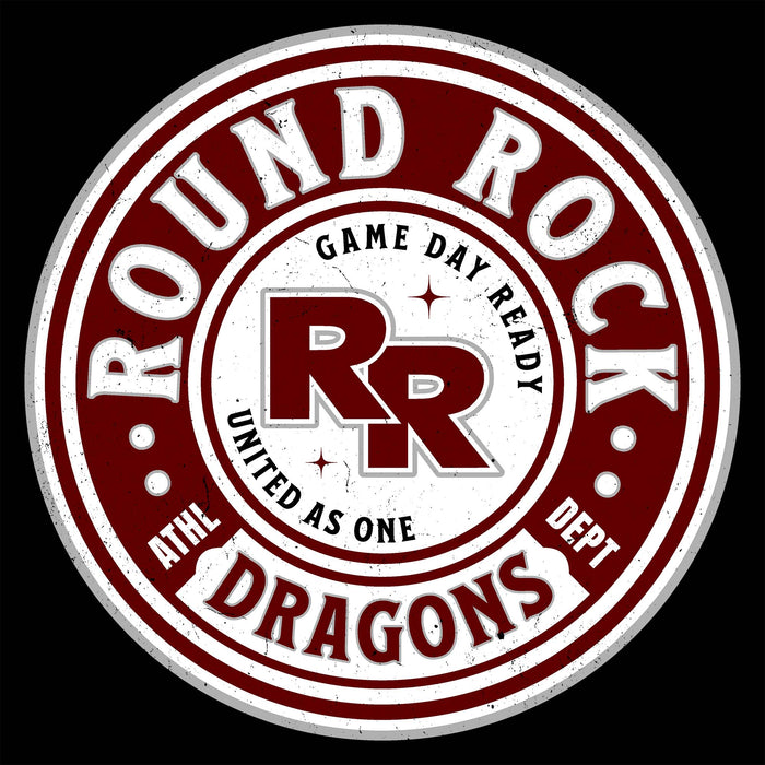 Close-up view of Round Rock High School Dragons Black Classic Unisex T-shirt 220