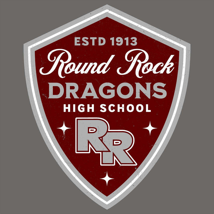 Close-up view of Round Rock High School Dragons Dark Grey Classic Unisex T-shirt 225