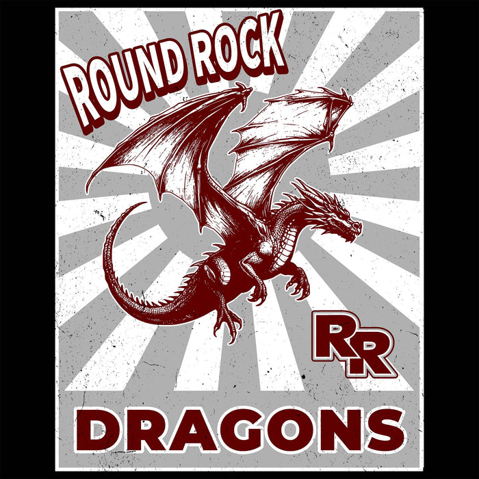 Close-up view of Round Rock High School Dragons Women's Black SoftStyle T-shirt 226