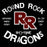 Round Rock Dragons graphic design on a black background, featuring a large maroon and white stylized 'RR' logo with white distressed text reading 'ROUND ROCK DRAGONS' and smaller text including 'CERTIFIED SPIRIT ADDICT' and 'ALL DAY EVERY DAY'.