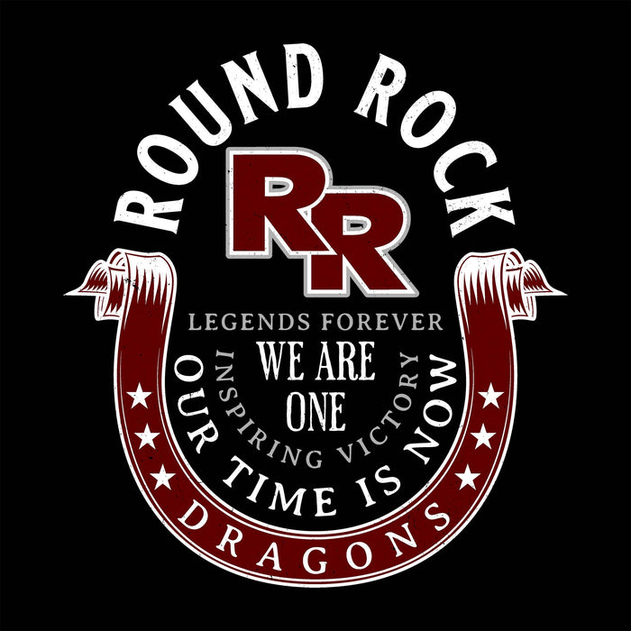 Close-up view of Round Rock High School Dragons Women's Black SoftStyle T-shirt 229