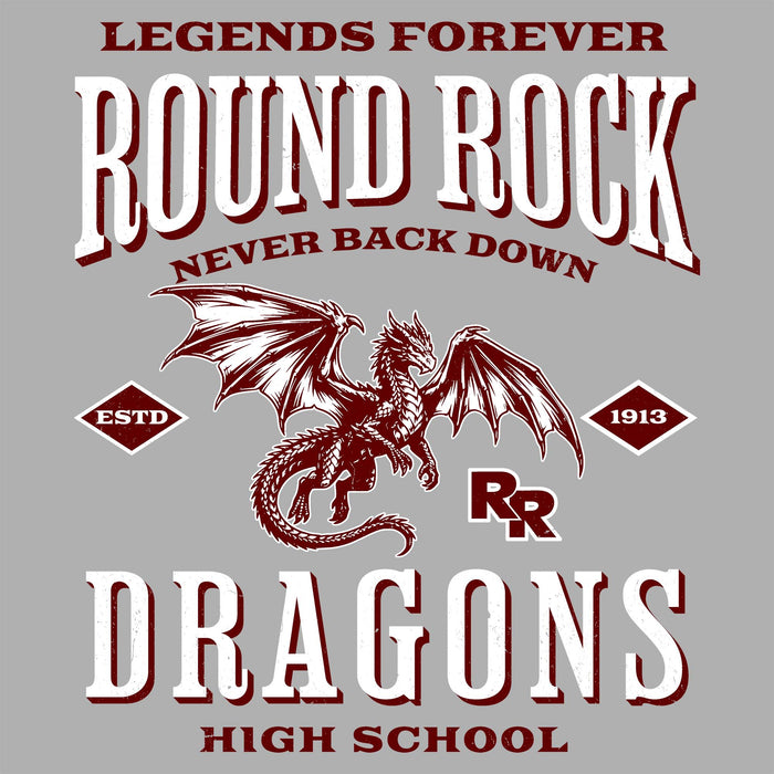 Back view of Round Rock High School Dragons Women's Grey SoftStyle T-shirt 230