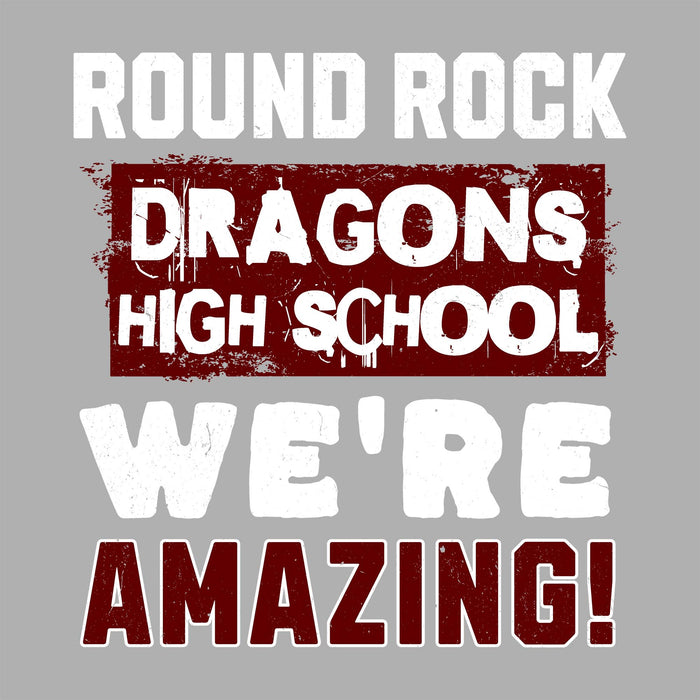 Close-up view of Round Rock High School Dragons Women's Grey SoftStyle T-shirt 231