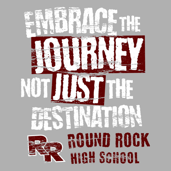 Close-up view of Round Rock High School Dragons Women's Grey SoftStyle T-shirt 232