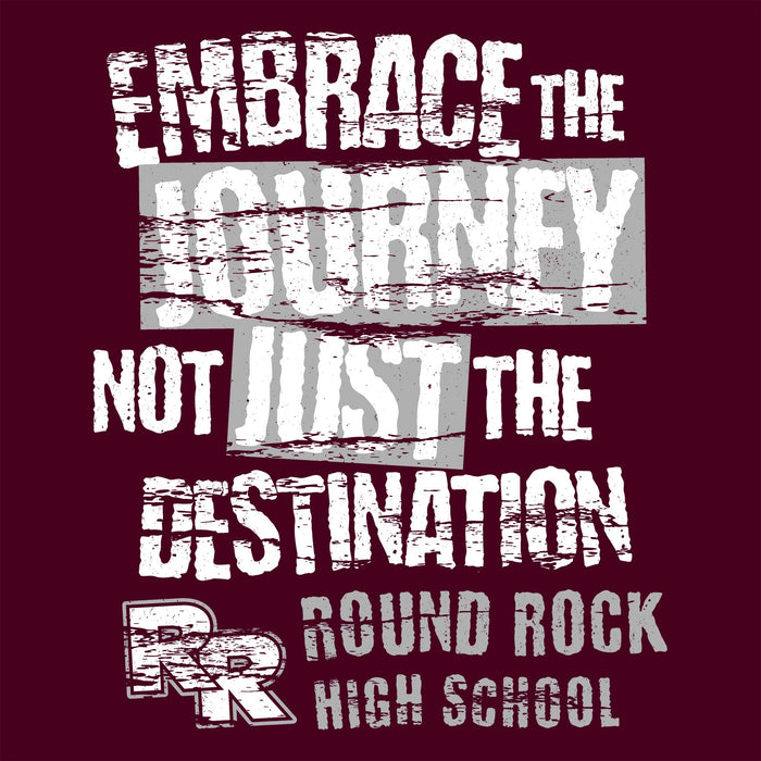 Close-up view of Round Rock High School Dragons Maroon Classic Unisex T-shirt 232