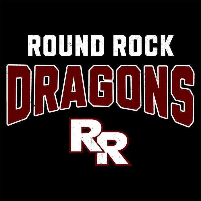 Round Rock Dragons graphic design featuring the words 'ROUND ROCK DRAGONS' and an 'RR' monogram on a solid black background.
