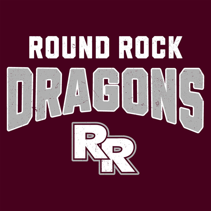 Close-up view of Round Rock High School Dragons Maroon Classic Unisex T-shirt 234
