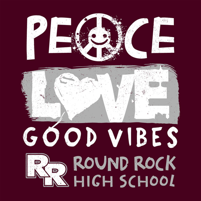 Close-up view of Round Rock High School Dragons Maroon Classic Unisex T-shirt 240