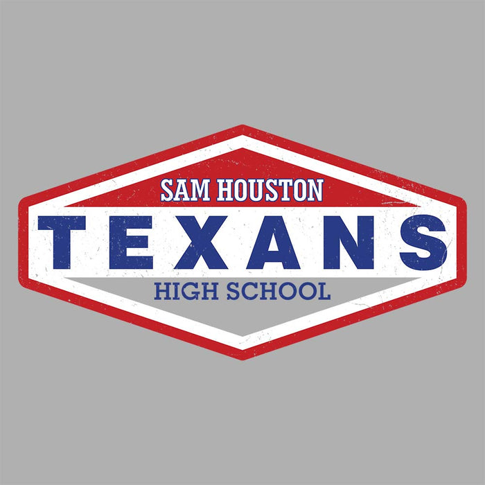 Close-up view of Sam Houston High School Texans Unisex 3/4 sleeve Raglan T-shirt 009