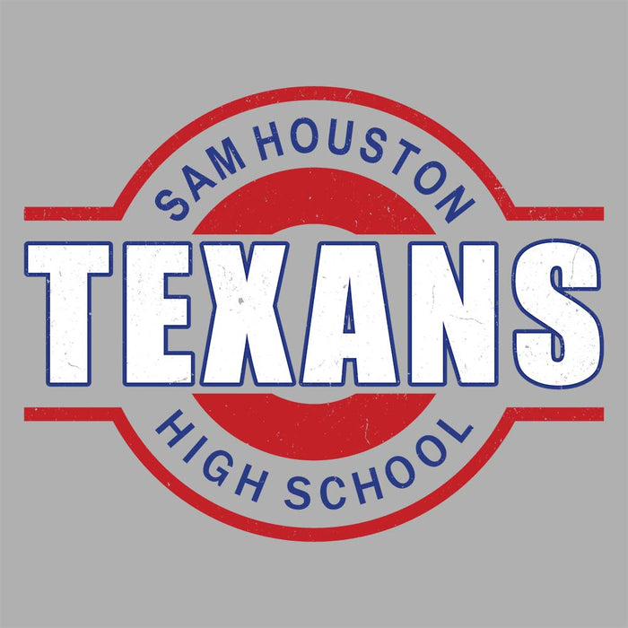 Close-up view of Sam Houston High School Texans Unisex 3/4 sleeve Raglan T-shirt 011