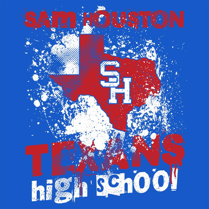 Close-up view of Sam Houston High School Texans Royal Blue Classic Unisex T-shirt 205