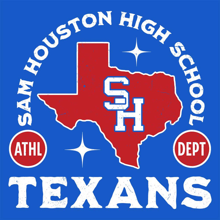 Close-up view of Sam Houston High School Texans Royal Blue Classic Unisex T-shirt 208