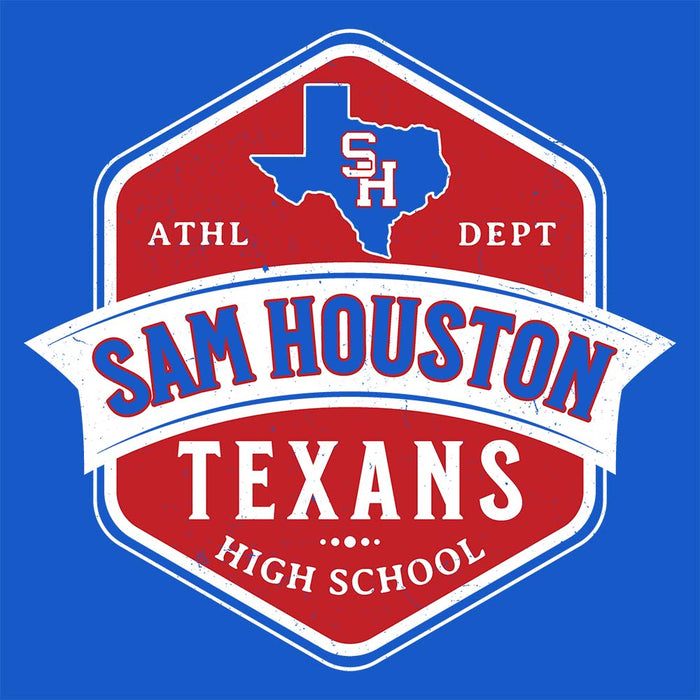 Close-up view of Sam Houston High School Texans Royal Blue Classic Unisex T-shirt 209