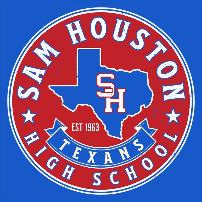 Close-up view of Sam Houston High School Texans Royal Blue Classic Unisex T-shirt 215