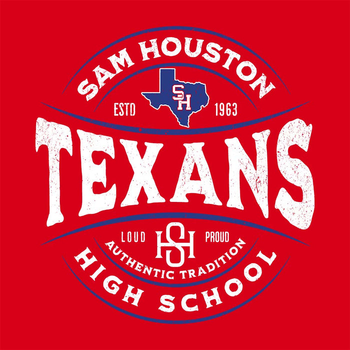 Close-up view of Sam Houston High School Texans Red Classic Unisex T-shirt 218