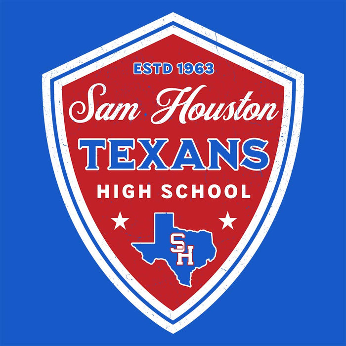 Close-up view of Sam Houston High School Texans Royal Blue Classic Unisex T-shirt 225