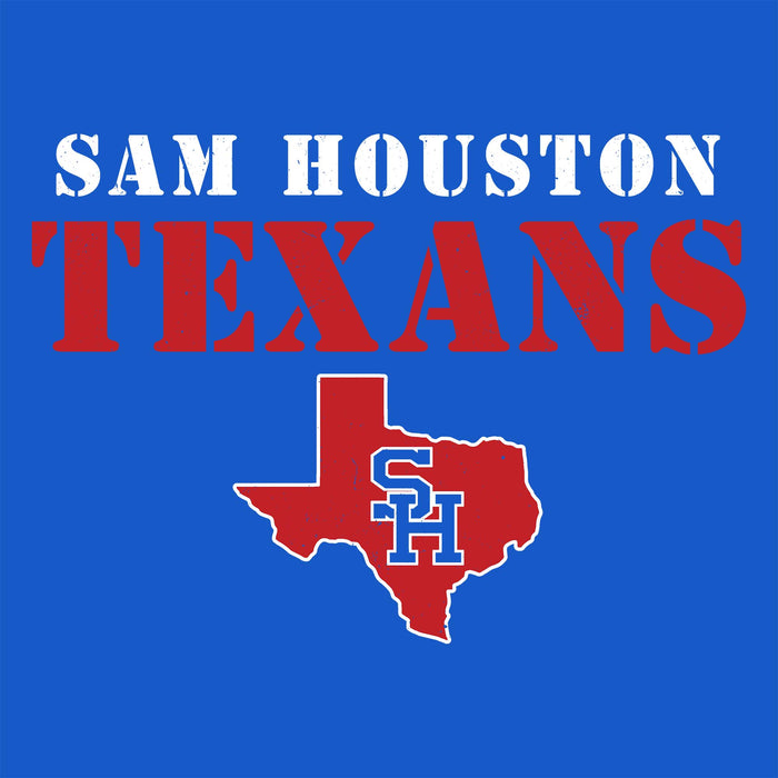Close-up view of Sam Houston High School Texans Women's Royal Blue SoftStyle T-shirt 017