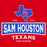A red graphic design featuring a blue outline of Texas with red and blue 'SH' initials, the words 'ESTD 1963,' a large blue banner with white 'SAM HOUSTON,' and 'TEXANS HIGH SCHOOL' in white text below. Sam Houston High School Texans Women's Red SoftStyle T-shirt 202