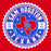 A circular red, white, and blue 'Sam Houston Texans' logo graphic with a serrated white border, shown on a solid red background.