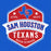 A red, white, and blue shield-style logo reading "SAM HOUSTON TEXANS HIGH SCHOOL" with a blue Texas outline and letters "SH" at the top, centered on a solid blue background.