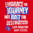 A red graphic design with distressed white text reading 'EMBRACE THE JOURNEY NOT JUST THE DESTINATION' and 'SAM HOUSTON HIGH SCHOOL,' plus a blue outline Texas-shaped emblem with white 'SH' lettering. Sam Houston High School Texans Women's Red SoftStyle T-shirt 232