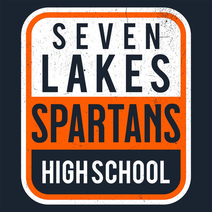 Close-up view of Seven Lakes High School Spartans Navy Women's T-shirt 001