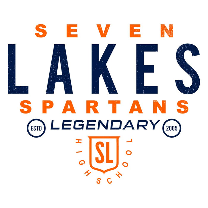 Close-up view of Seven Lakes High School Spartans Unisex 3/4 sleeve Raglan T-shirt 003