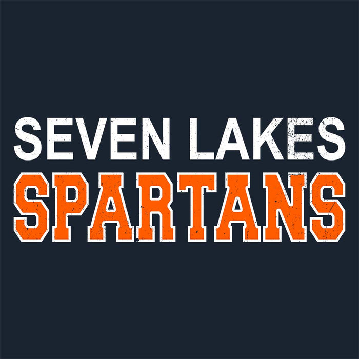 Close-up view of Seven Lakes High School Spartans Navy Blue Classic Unisex T-shirt 010