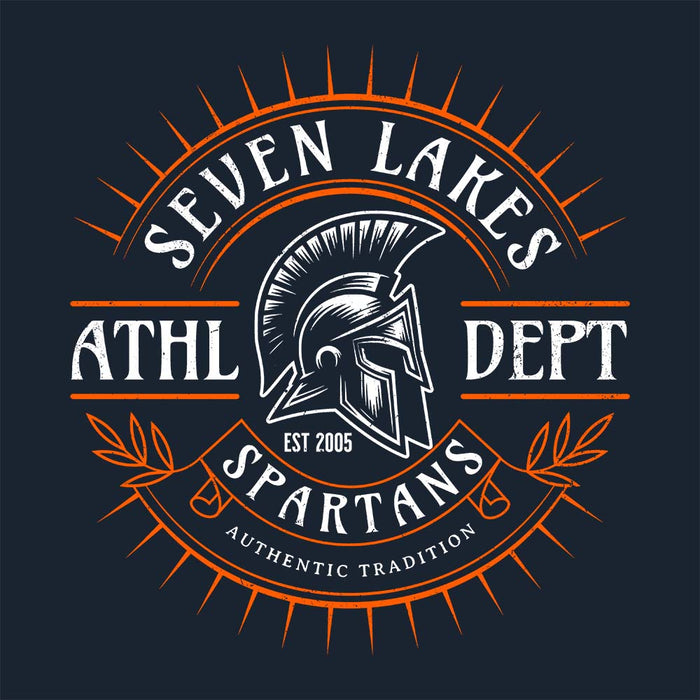 Close-up view of Seven Lakes High School Spartans Navy Women's T-shirt 201