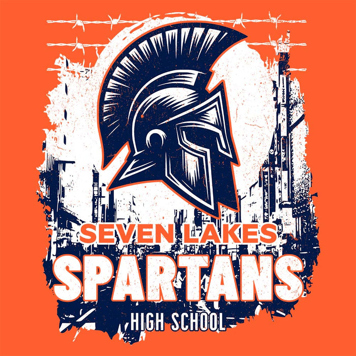 Close-up view of Seven Lakes High School Spartans Orange Classic Unisex T-shirt 202