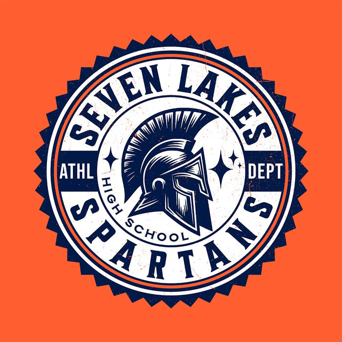 Close-up view of Seven Lakes High School Spartans Orange Classic Unisex T-shirt 203