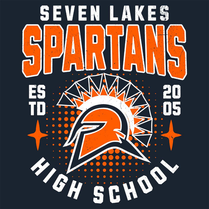 Close-up view of Seven Lakes High School Spartans Navy Blue Classic Unisex T-shirt 204