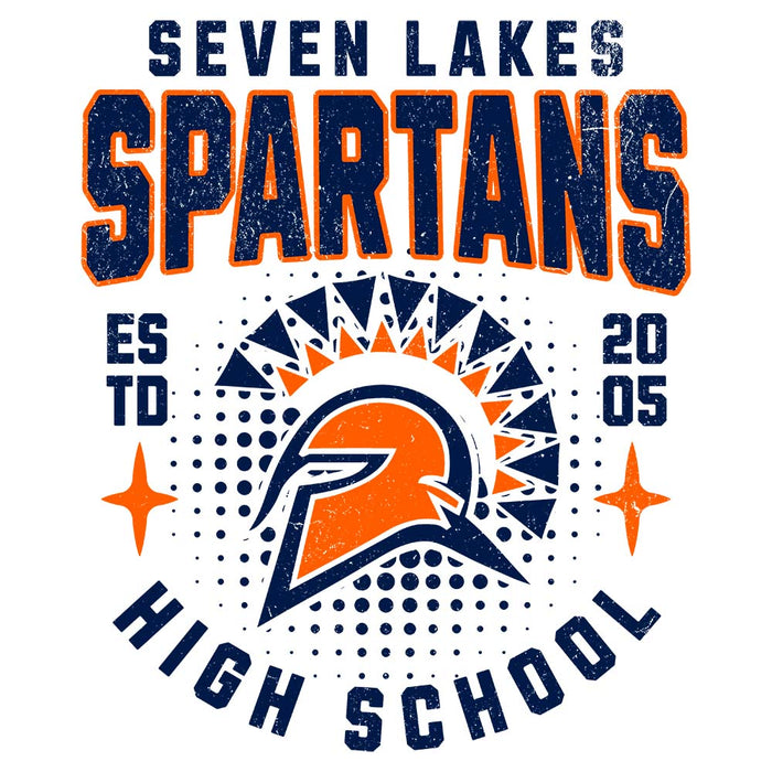 Close-up view of Seven Lakes High School Spartans Unisex 3/4 sleeve Raglan T-shirt 204