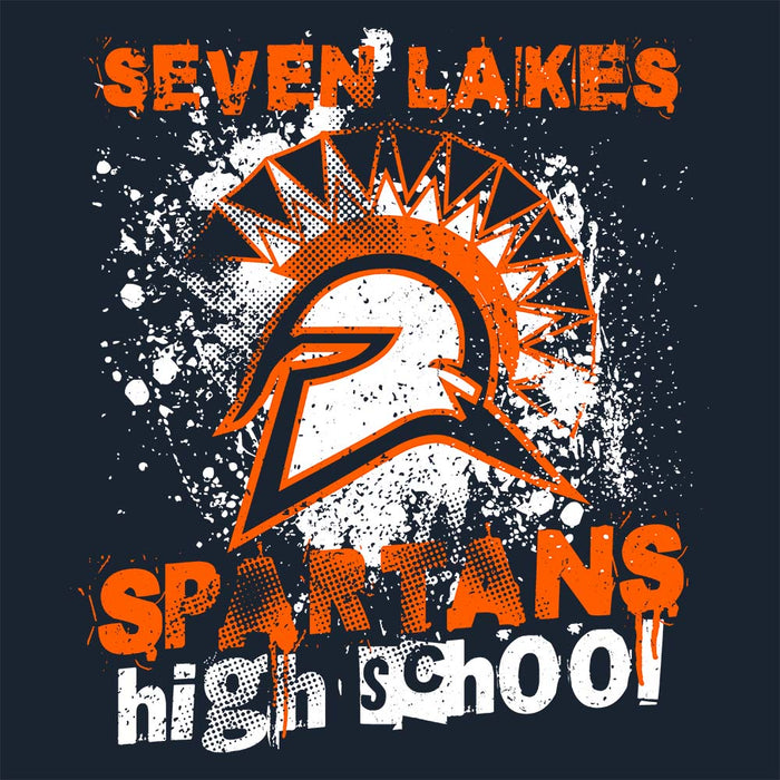 Close-up view of Seven Lakes High School Spartans Navy Blue Classic Unisex T-shirt 205