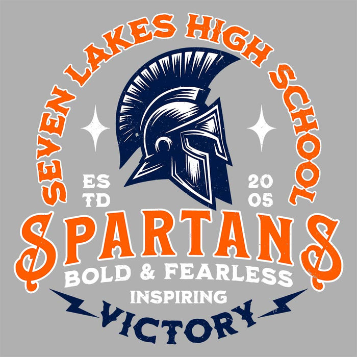 Close-up view of Seven Lakes High School Spartans Grey Women's T-shirt 206