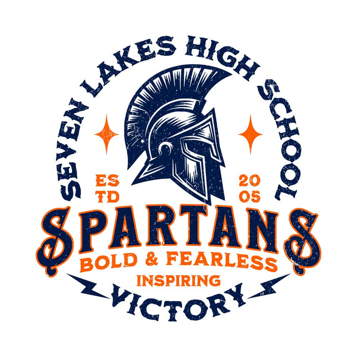 Close-up view of Seven Lakes High School Spartans Unisex 3/4 sleeve Raglan T-shirt 206