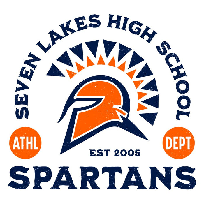 Close-up view of Seven Lakes High School Spartans Unisex 3/4 sleeve Raglan T-shirt 208